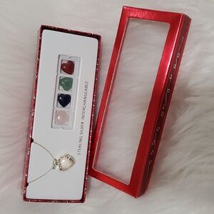 Sterling Silver Interchangeable Heart Pendant Necklace Set